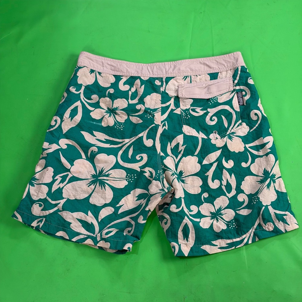 VTG Lassen Hawaii Board Shorts Mens 36 Green Hibiscus Floral AOP Swim Trunks USA
